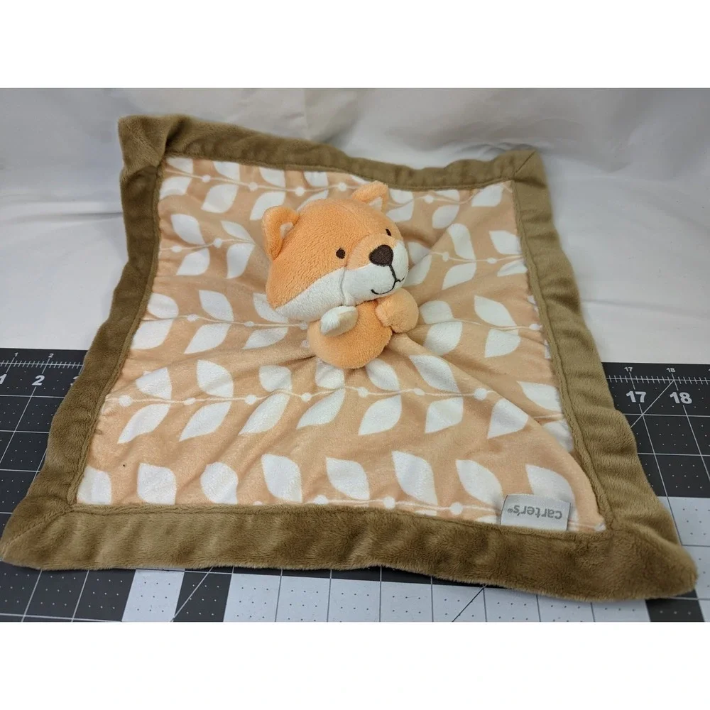 Carters Orange Fox Brown Leaf‎ Lovey Security Blanket Stuffed Animal Toy #2